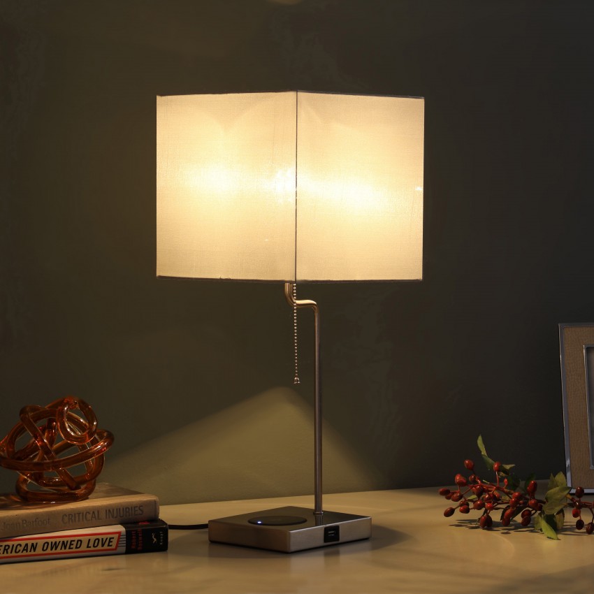 Aston Square Table Lamp W/ Charging Station 21.5"