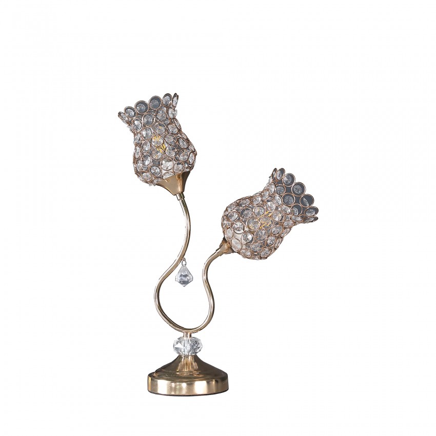 Rose Gold 2-Floral Trumpet Glam Metal Table Lamp 18.75"