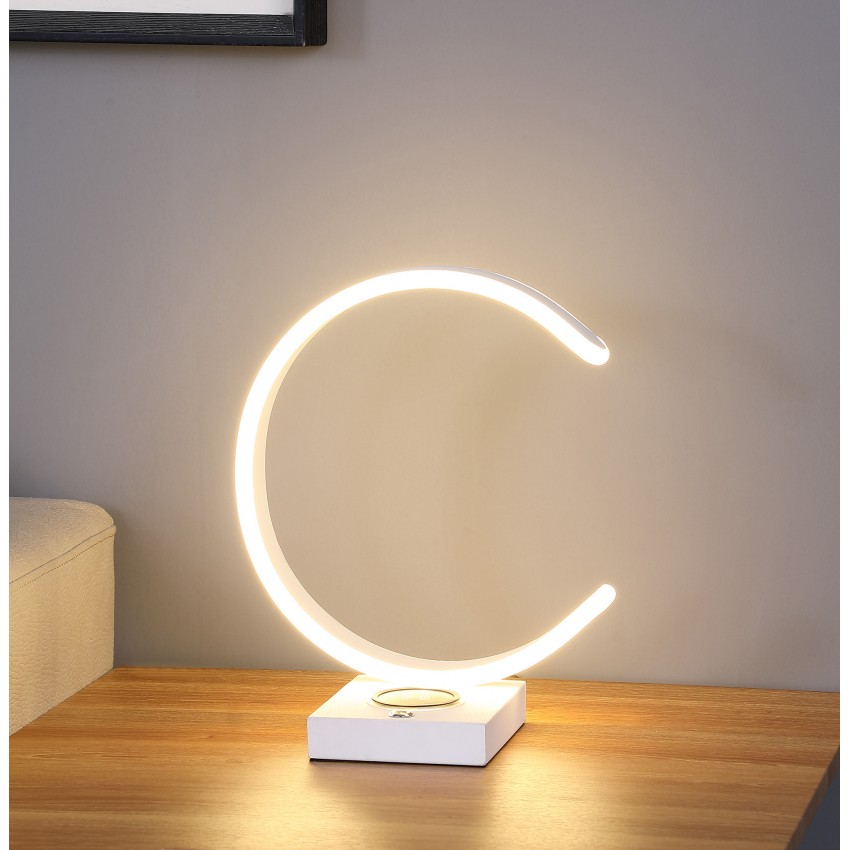 C Shape Led W/ Usb/Wireless Charger Port Table Lamp 13.5"
