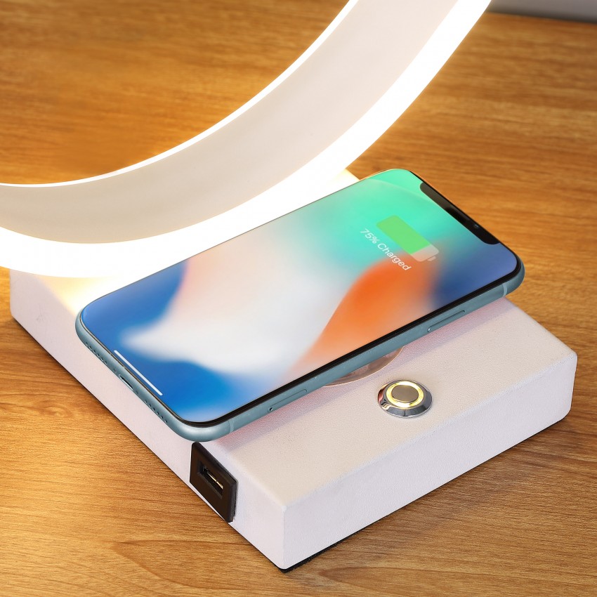 C Shape Led W/ Usb/Wireless Charger Port Table Lamp 13.5"