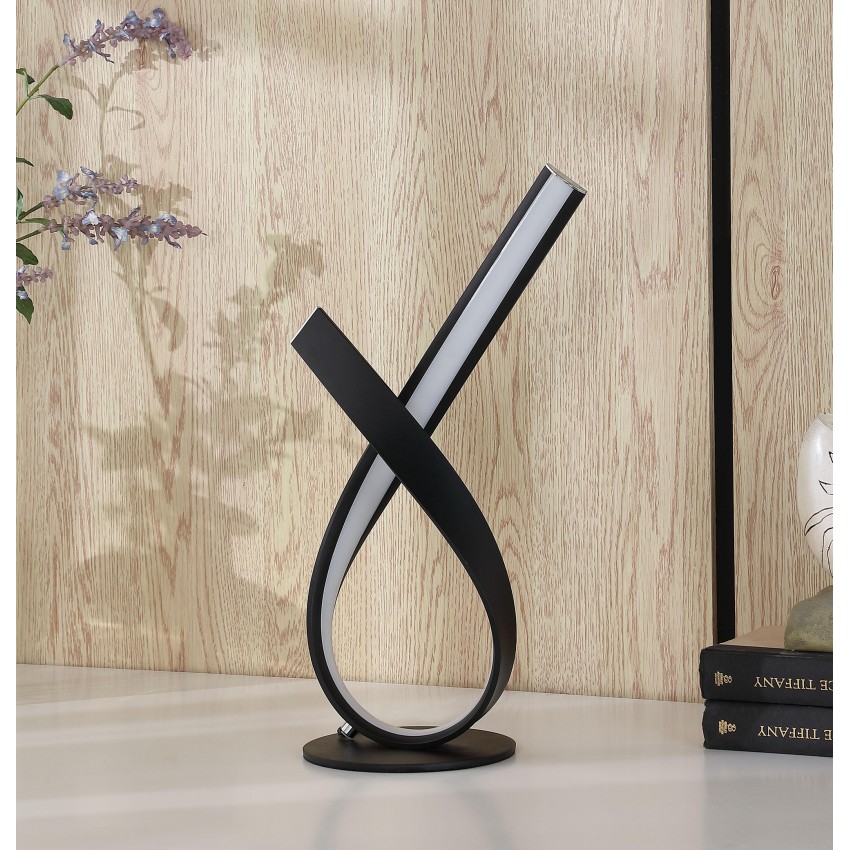 Abstract Upright Ribbon Bow Led Black Metal Table Lamp 17"