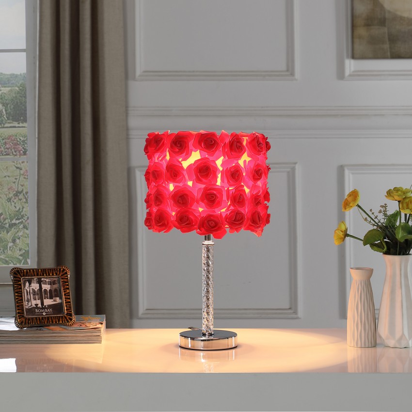 Red Roses In Bloom Acrylic/Metal Table Lamp 18.25"