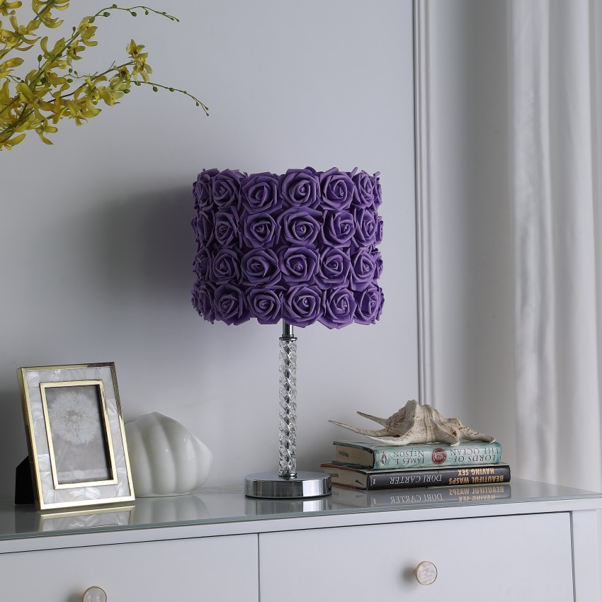 Lavender Roses In Bloom Acrylic/Metal Table Lamp 18.25"