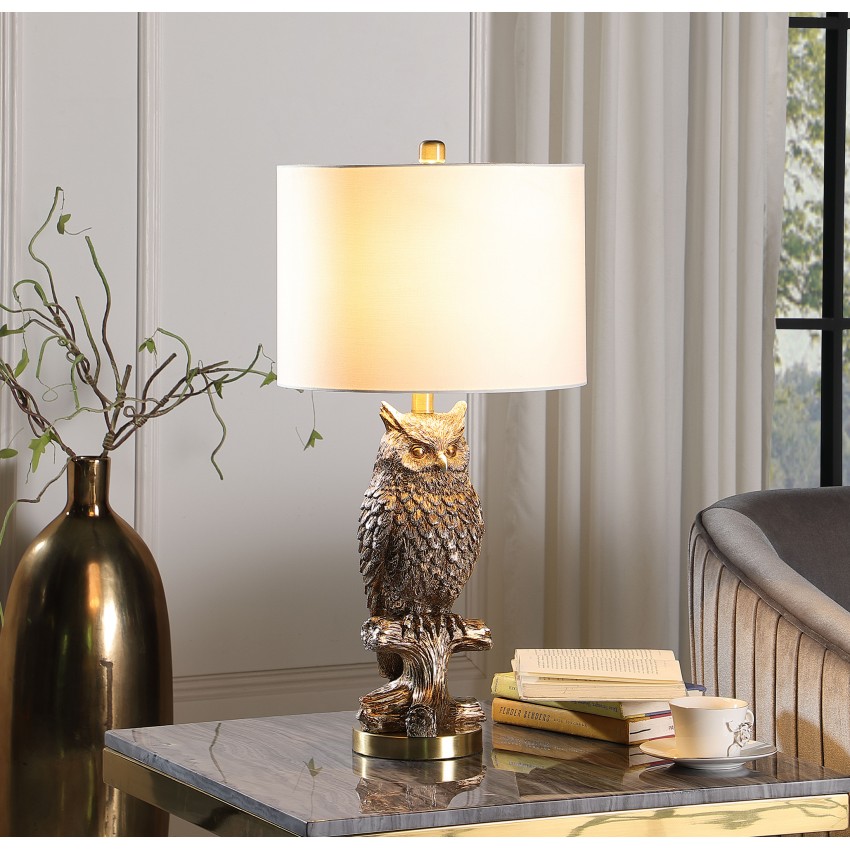 Silver Owl On A Branch Resin Table Lamp 27.5"