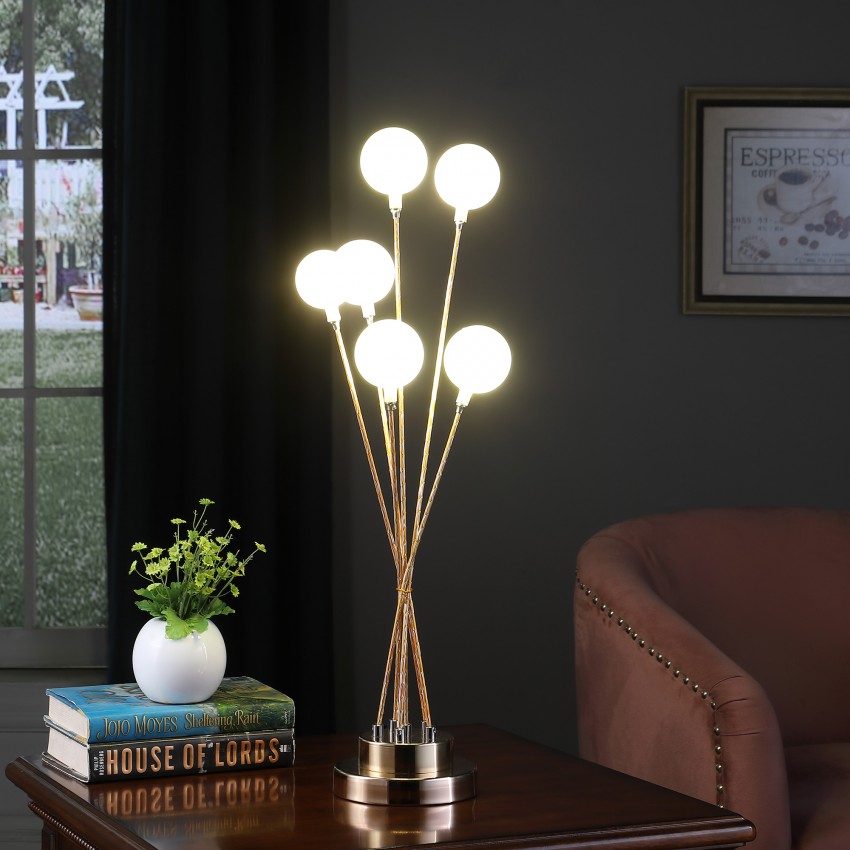 Acrylic Globe Aluminun Led Chrysanthe Yellow Gold Metal Table Lamp 27.5"