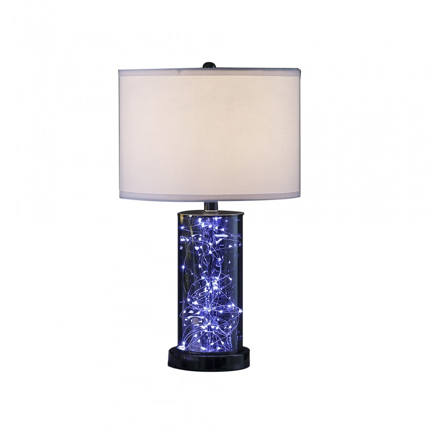 Cynx Led Night Light Mid-Century Glass Black Chrome Table Lamp 21.25"