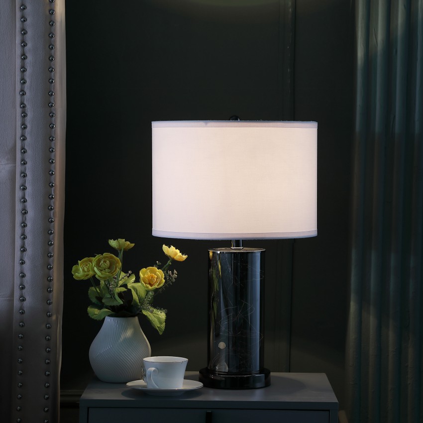 Cynx Led Night Light Mid-Century Glass Black Chrome Table Lamp 21.25"