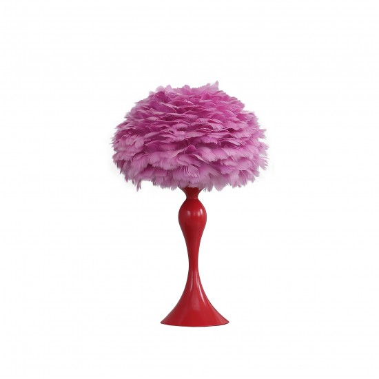 Medium Pink Feather Aquina Glaze Red Metal Contour Glam Table Lamp 18.25