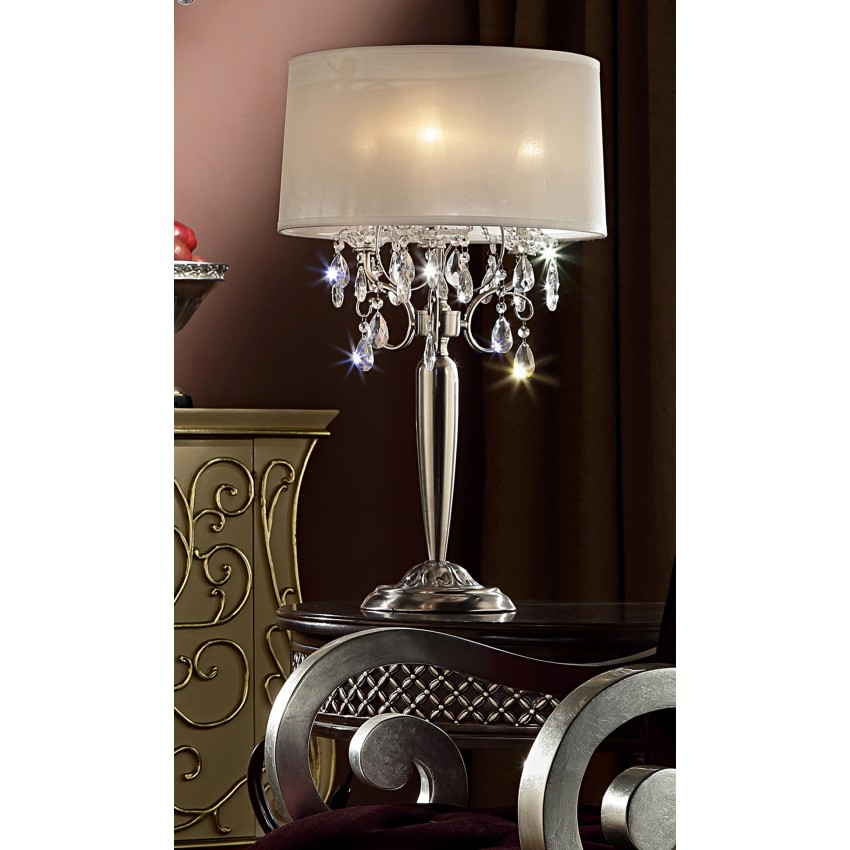 Brush Silver 3-Lights Candelabra Crystal Table Lamp 29.5"