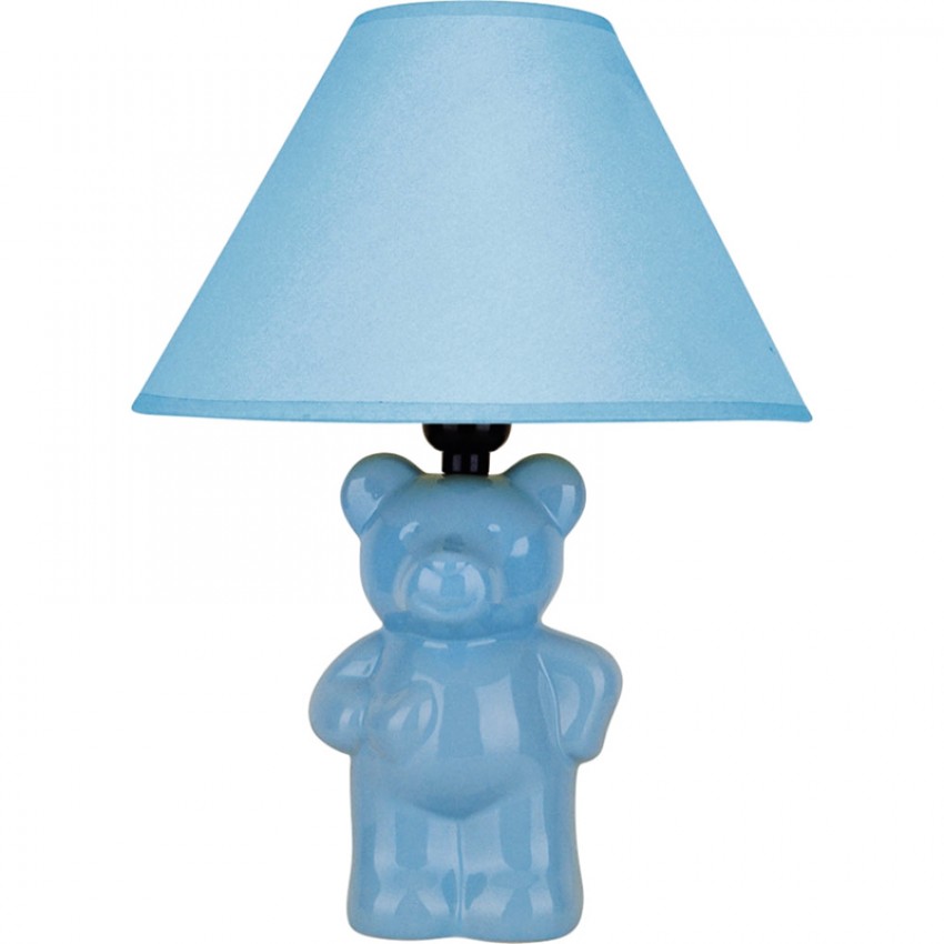 Kids Teddy Bear Sky Blue Ceramic Table Lamp 13"