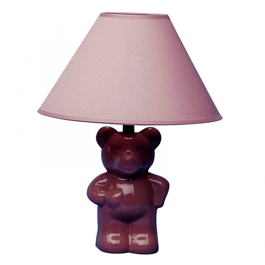 Kids Teddy Bear Fuchsia Ceramic Table Lamp 13"